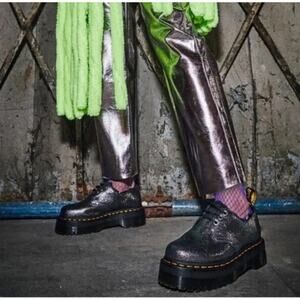 Dr. Martens Boots Women’s Metallic Leather Faux Fur Lined Platform Oxford 10